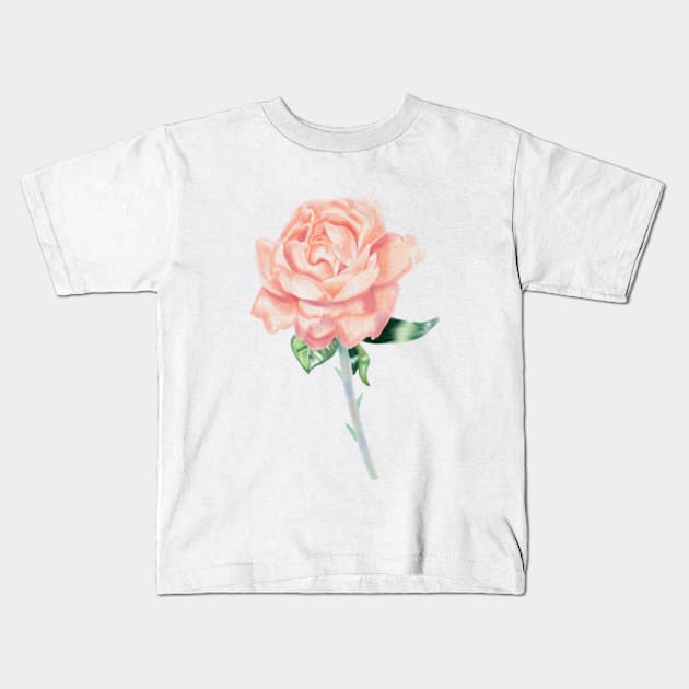 Peach Rose illustration Kids T-Shirt by Deardarling